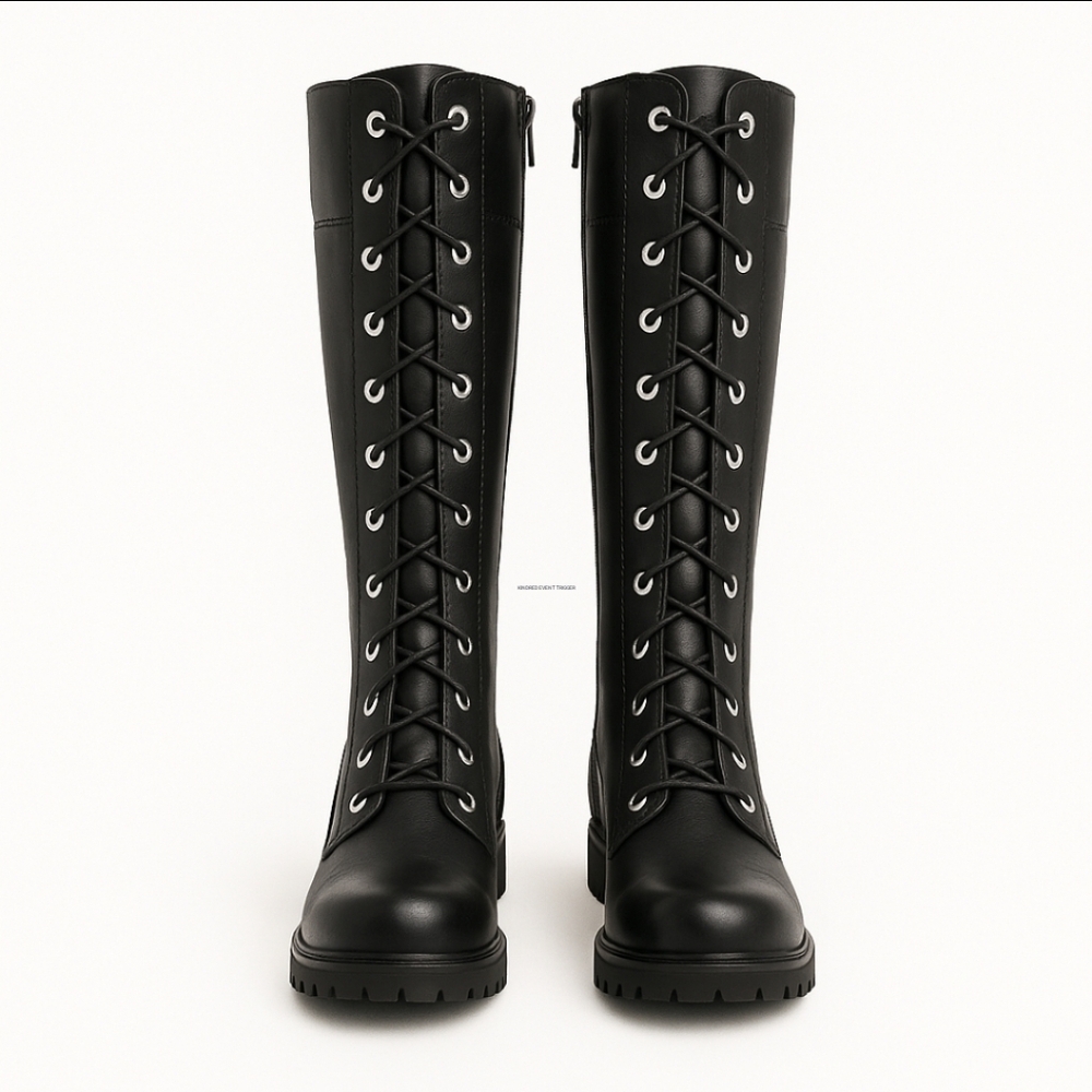 ⭐ Timberland Tall Black Lace-Up Combat Boots – Goth Moto Waterproof 9M & 7M Jr